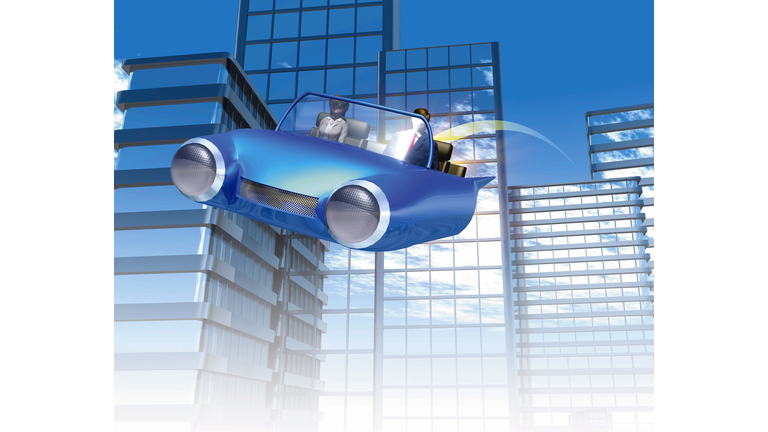 Flying Car, CG, 3D, Illustration, Low Angle View