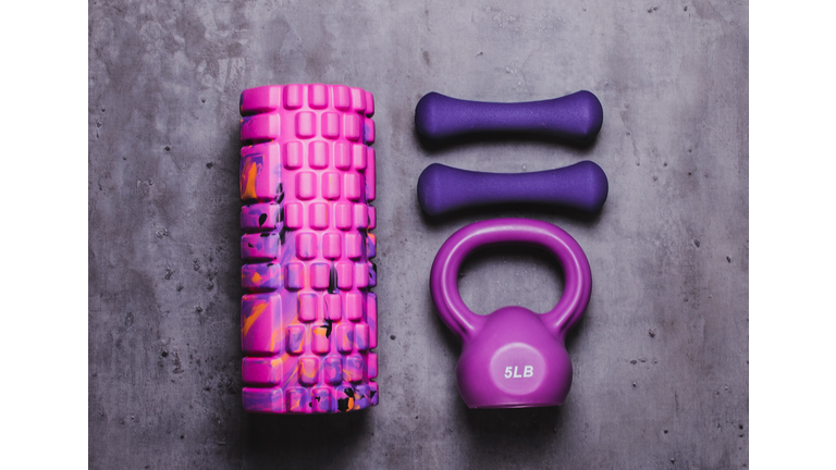 exercise equipment-kettlebell, dumbbell and foam roller