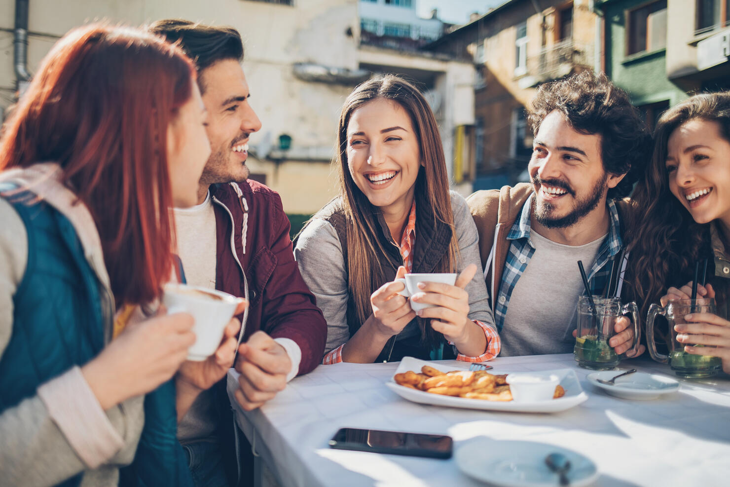 Friends enjoying the warm weather outdoors