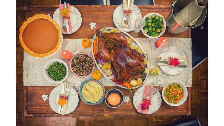 Traditional Stuffed Turkey with Side Dishes for Thanksgiving Day