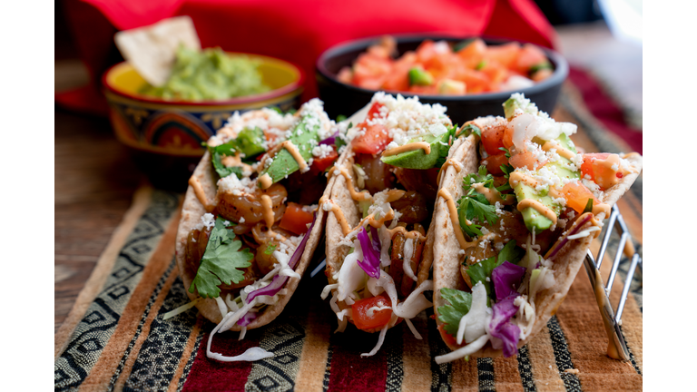 Colorful Street Tacos, Shrimp - Seafood, Fish, Grilled, Ready-To-Eat