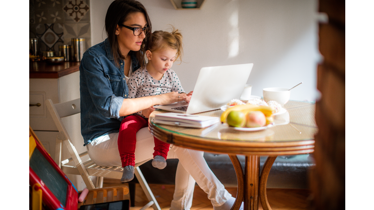 Mom working from home