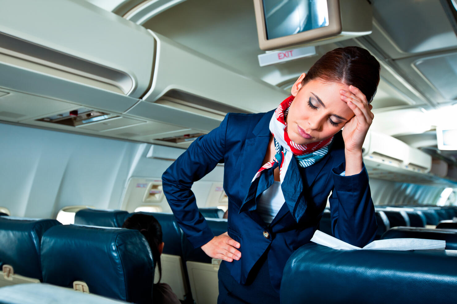 Tired air stewardess