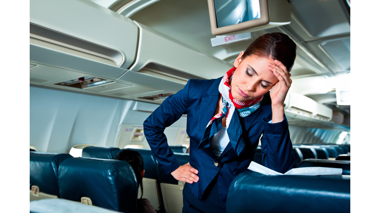 Tired air stewardess