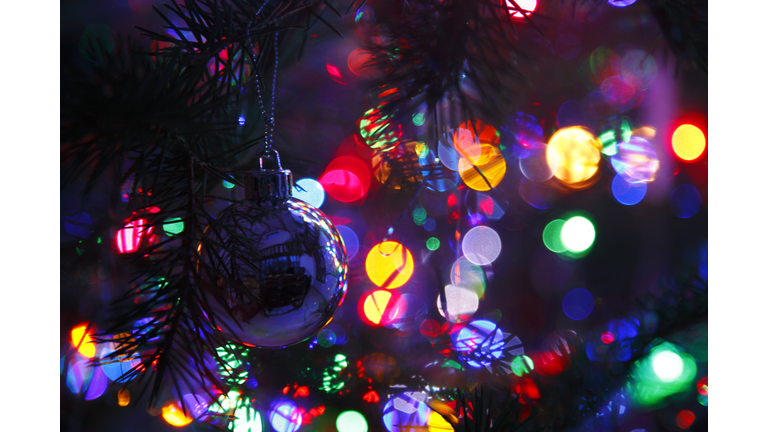 Christmas lights on tree with boken