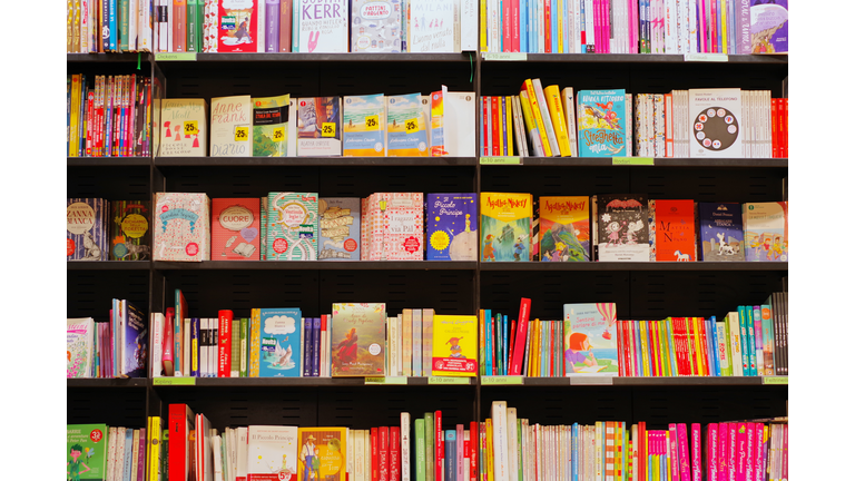 Books on shelves in bookstore