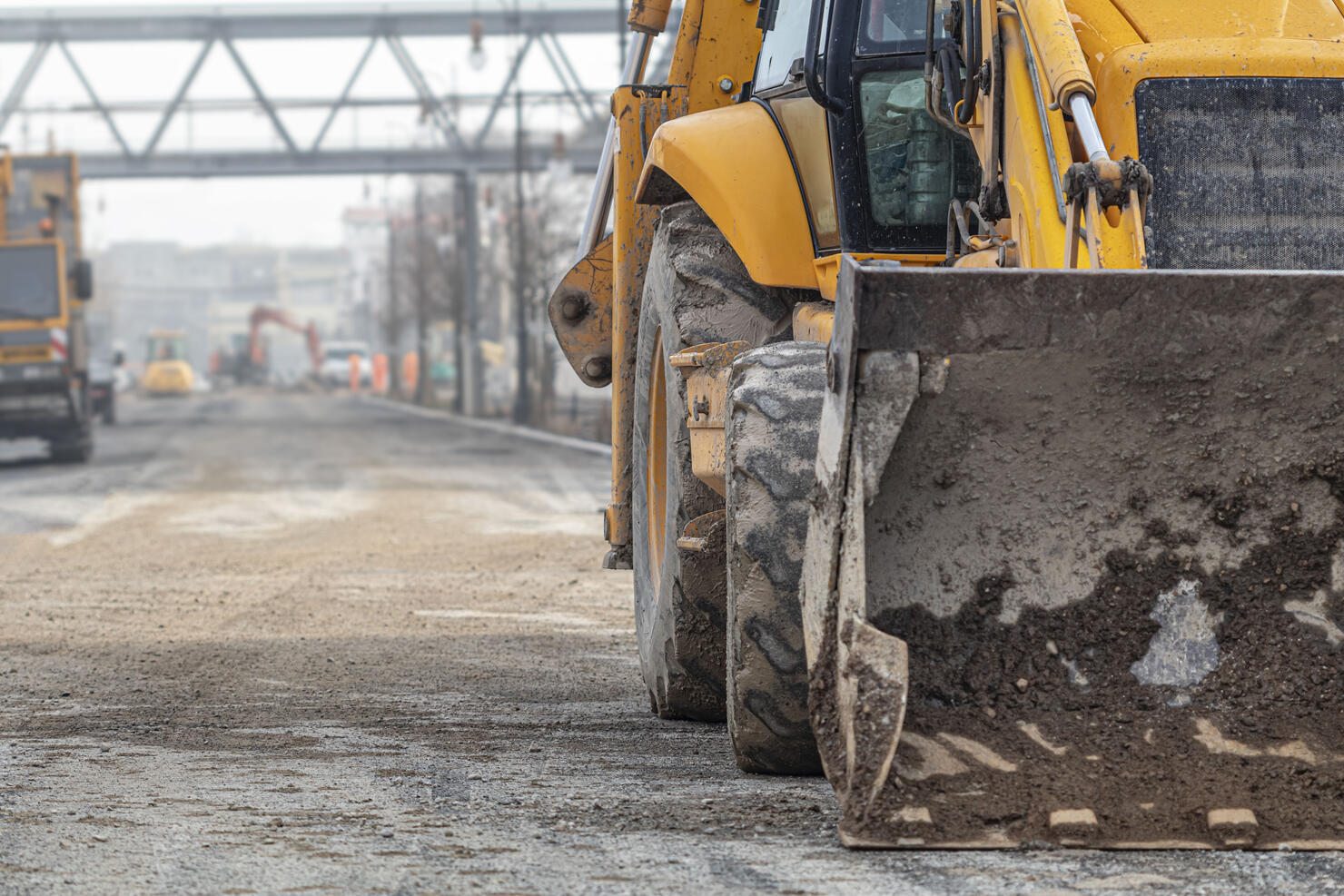 Detail of excavator on an urban construction site