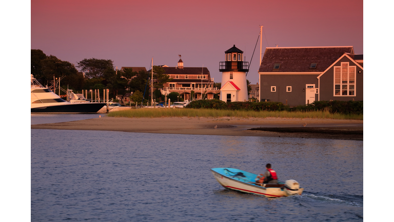 Hyannis harbor with lighthouse