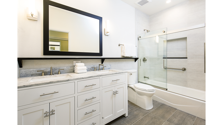 Contemporary Bathroom Design with Vanity and Shower Bathtub