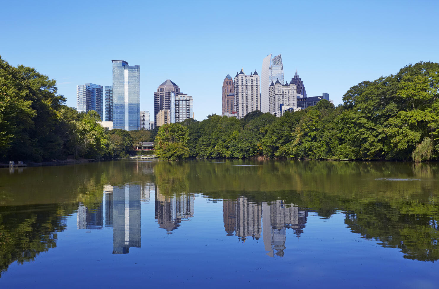 Skyscrapers and Lake Clara in Midtown Atlanta