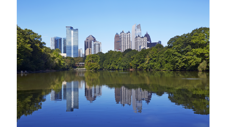 Skyscrapers and Lake Clara in Midtown Atlanta