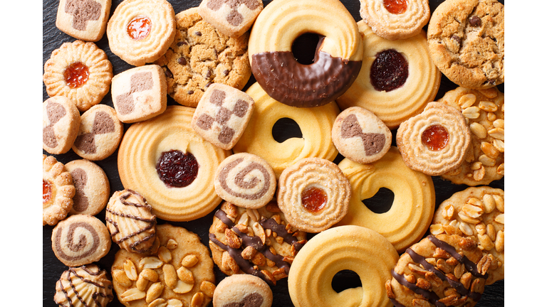 Beautiful cookies assorted close-up. background horizontal top view