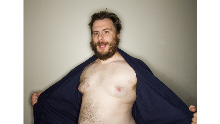 Fat man revealing himself