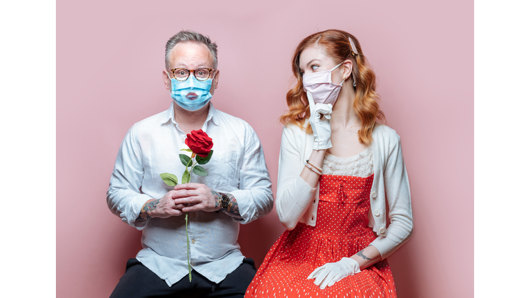Valentine's Day - couple in quarantine with PPE masks