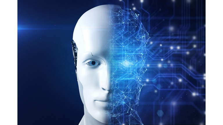 Half of Artificial Intelligence robot face