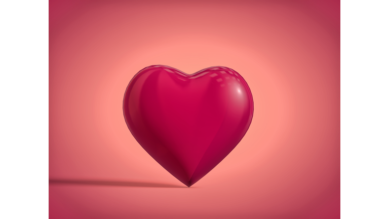 Pink 3D Heart Shape with Shadow. Romantic Valentines Day