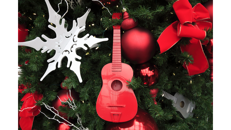 Christmas tree decorations with a guitar model