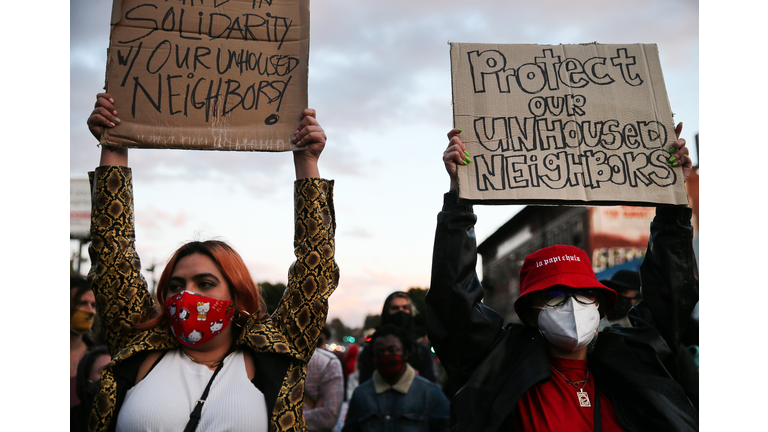 People Protest Removal of Homeless Encampment in LA's Echo Park