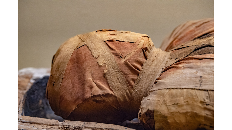 Egyptian mummy head close up detail of