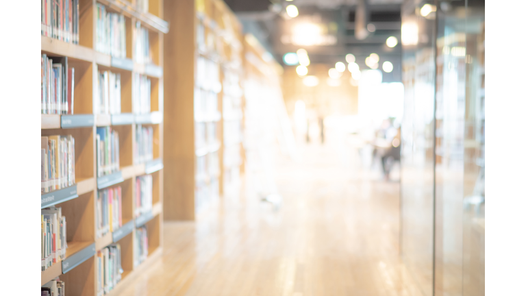 Abstract blurred public library interior background