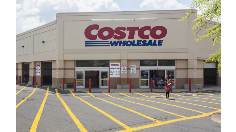 Entrance to large Costco warehouse superstore in Manassas, Virginia, USA