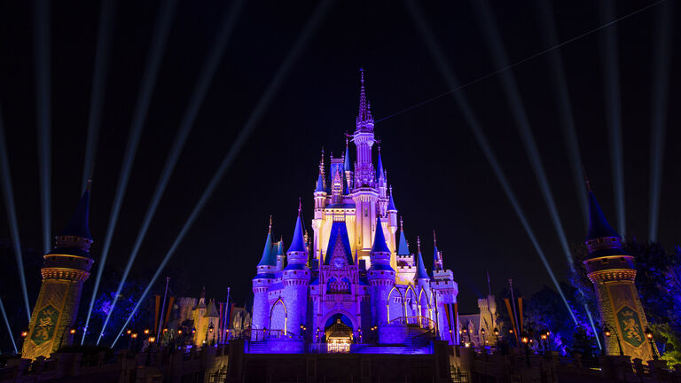 Cinderella Castle At Walt Disney World Is Lit Purple And Gold for 2020 NBA Champion Los Angeles Lakers