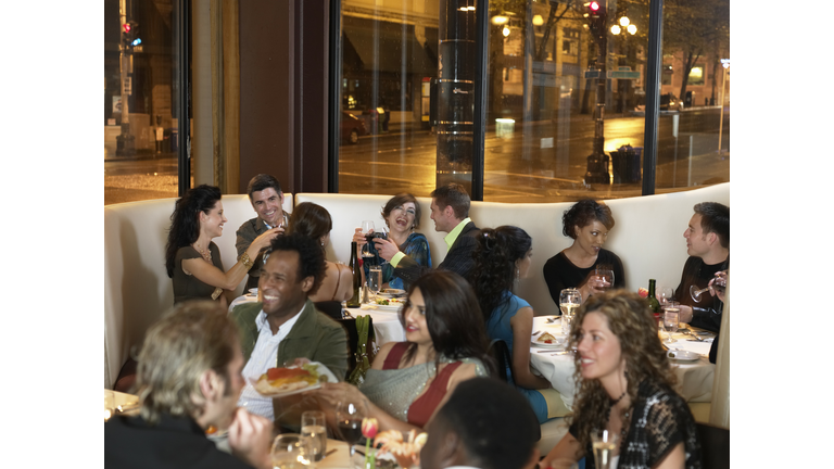 Crowded restaurant, night