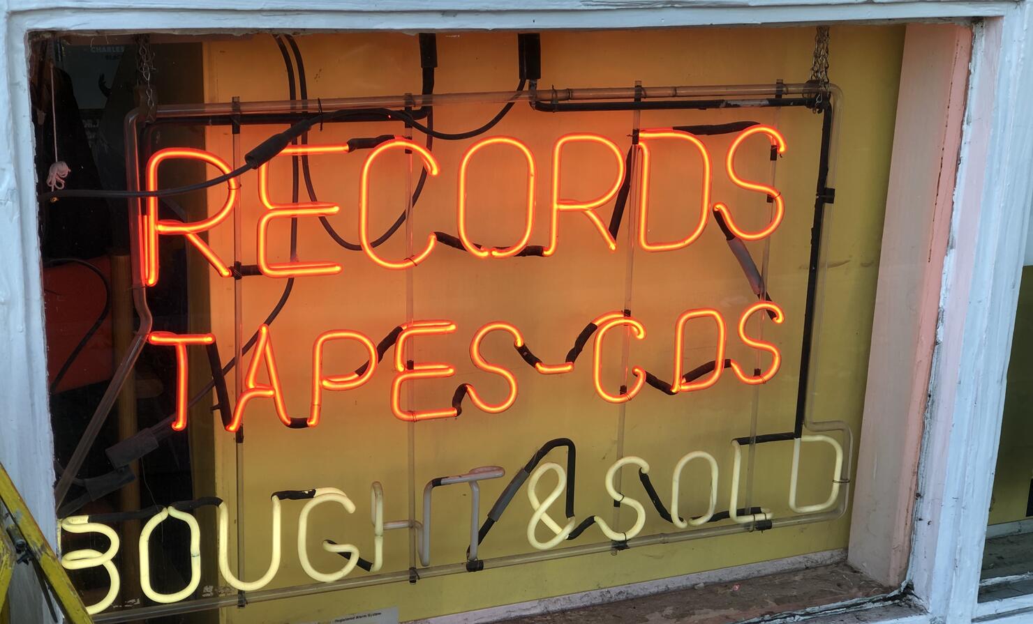 Neon record store sign