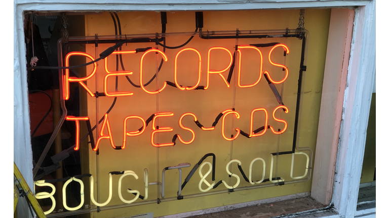 Neon record store sign