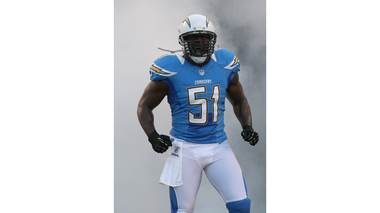 San Diego Chargers Linebacker Takeo Spikes Takes The Field For Pre-Game Warmups. (Getty Images)