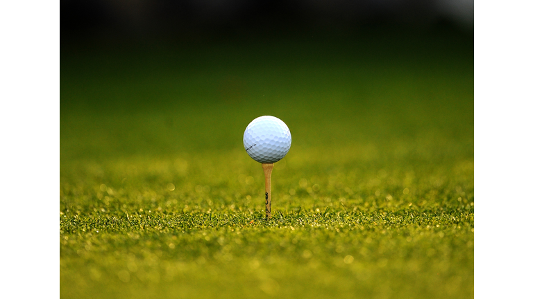 A ball sits on a tee during the second r