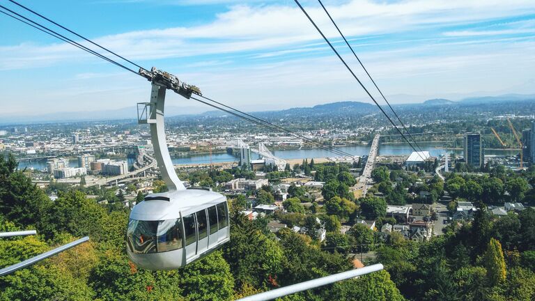 Overhead Cable Car Towards Portland City