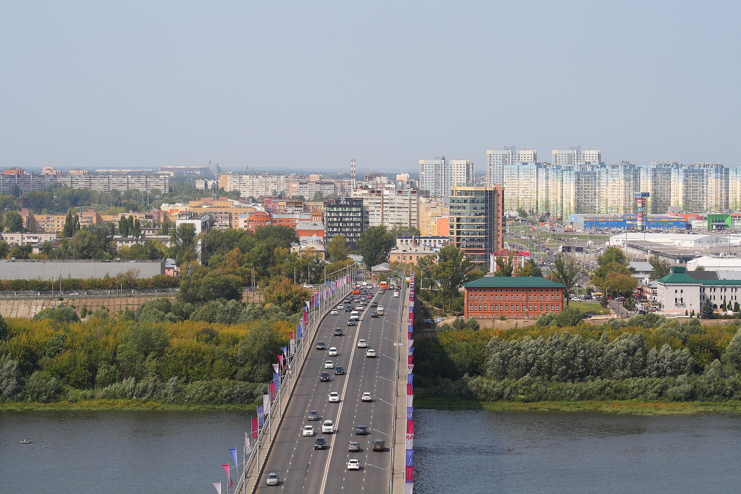 Panoramic View Of River And Buildings In City Against Clear Sky