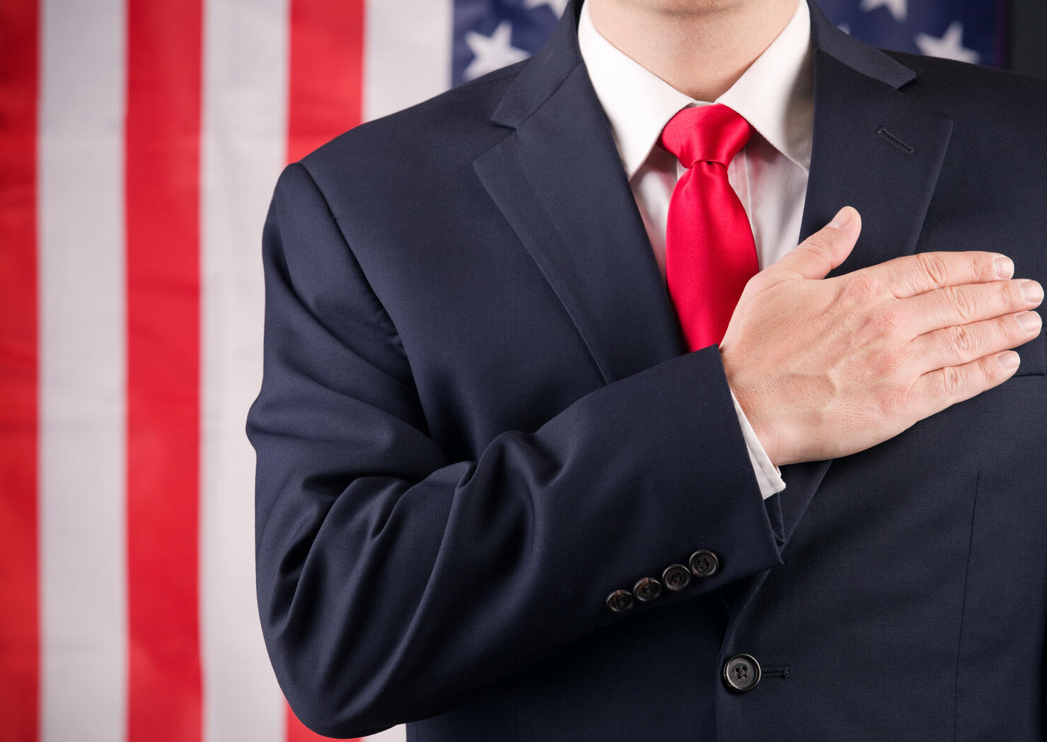 American Leader With Hand On Heart