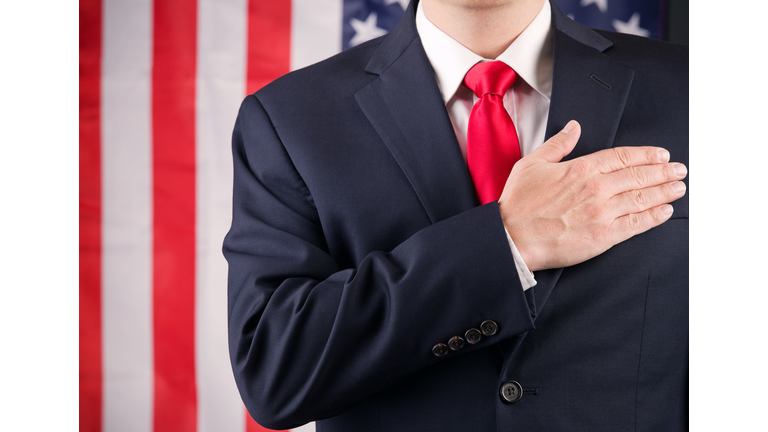 American Leader With Hand On Heart