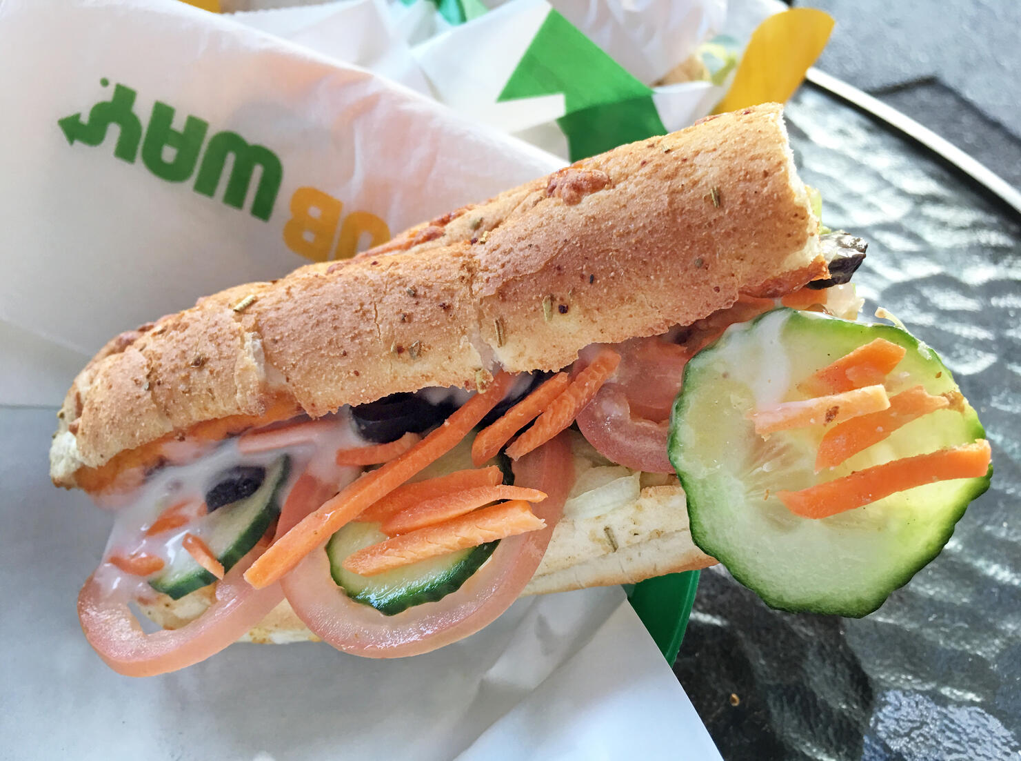 SUBWAY sandwich on a table