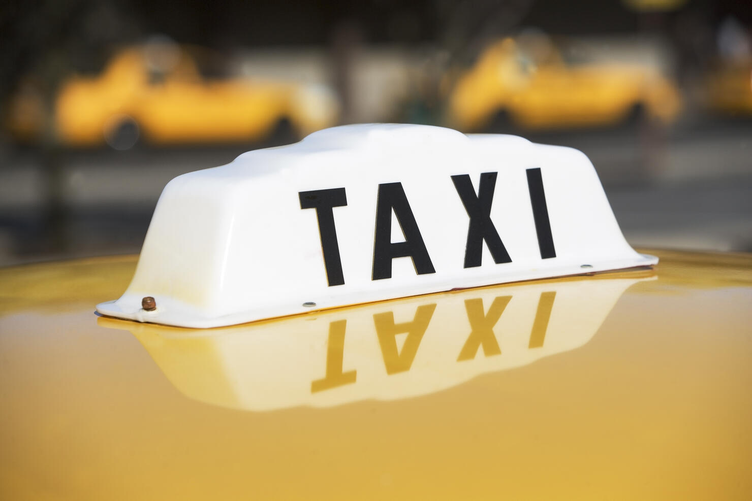 USA, New York, Long Island, New York City, Close up of taxi sign