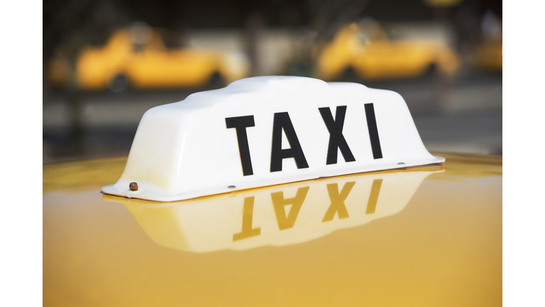 USA, New York, Long Island, New York City, Close up of taxi sign