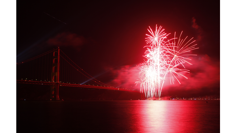Fireworks illuminate the Golden Gate Bri