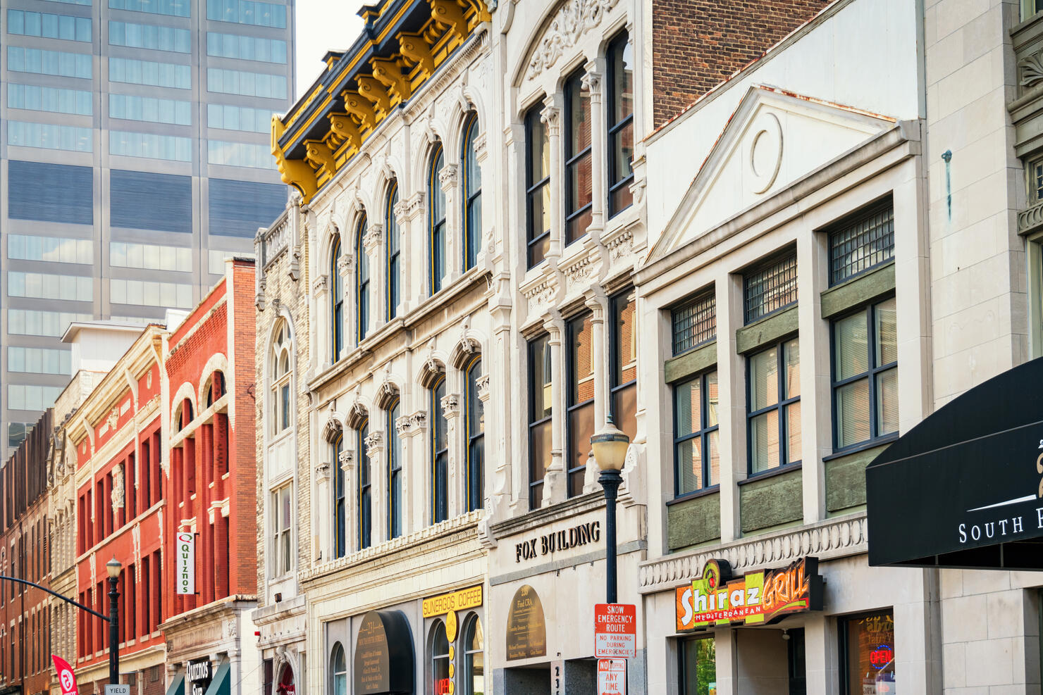 Row of facades in downtown Louisville Kentucky USA