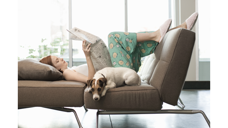 Woman Relaxing with Dog