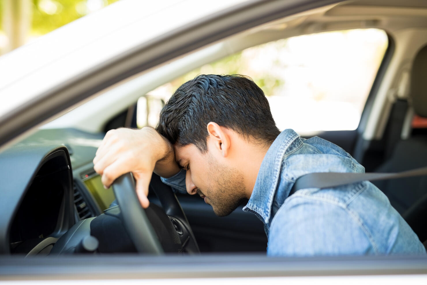 Man stuck in traffic jam