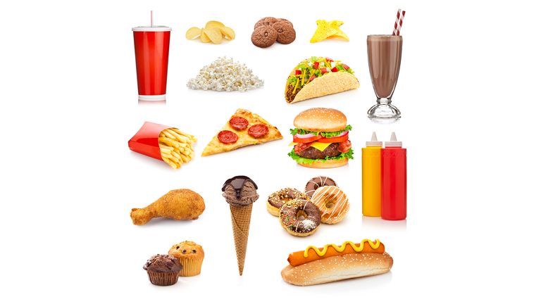 Unhealthy food isolated on white background