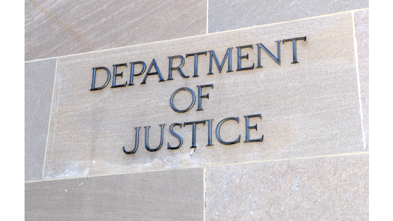 Department of Justice sign, Washington DC, USA