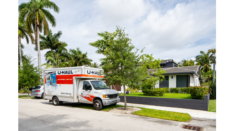Moving truck at a recently sold home in Hollywood Lakes FL