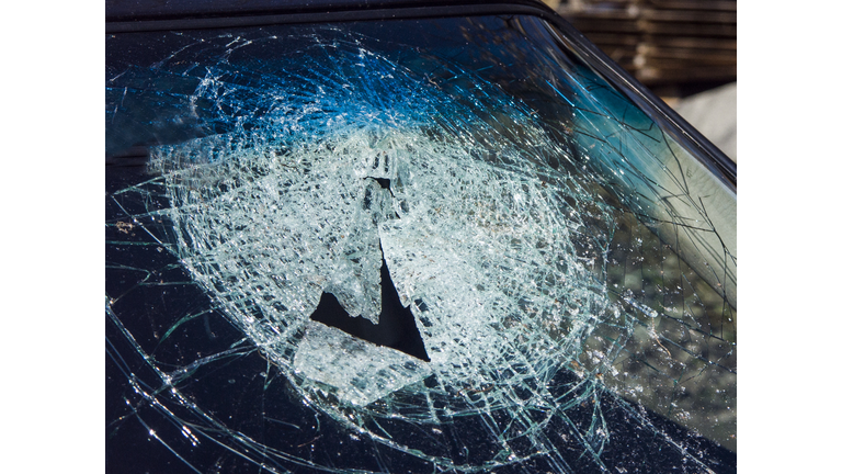 Fragmented windshield of a car