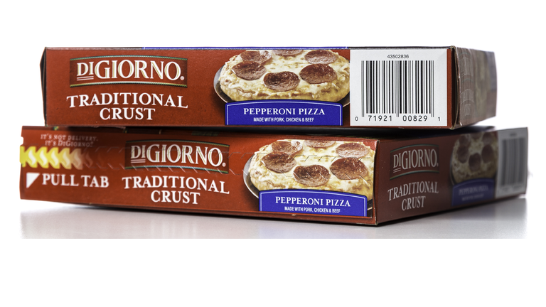 DiGiorno Pepperoni pIzza traditional crust stacked boxes