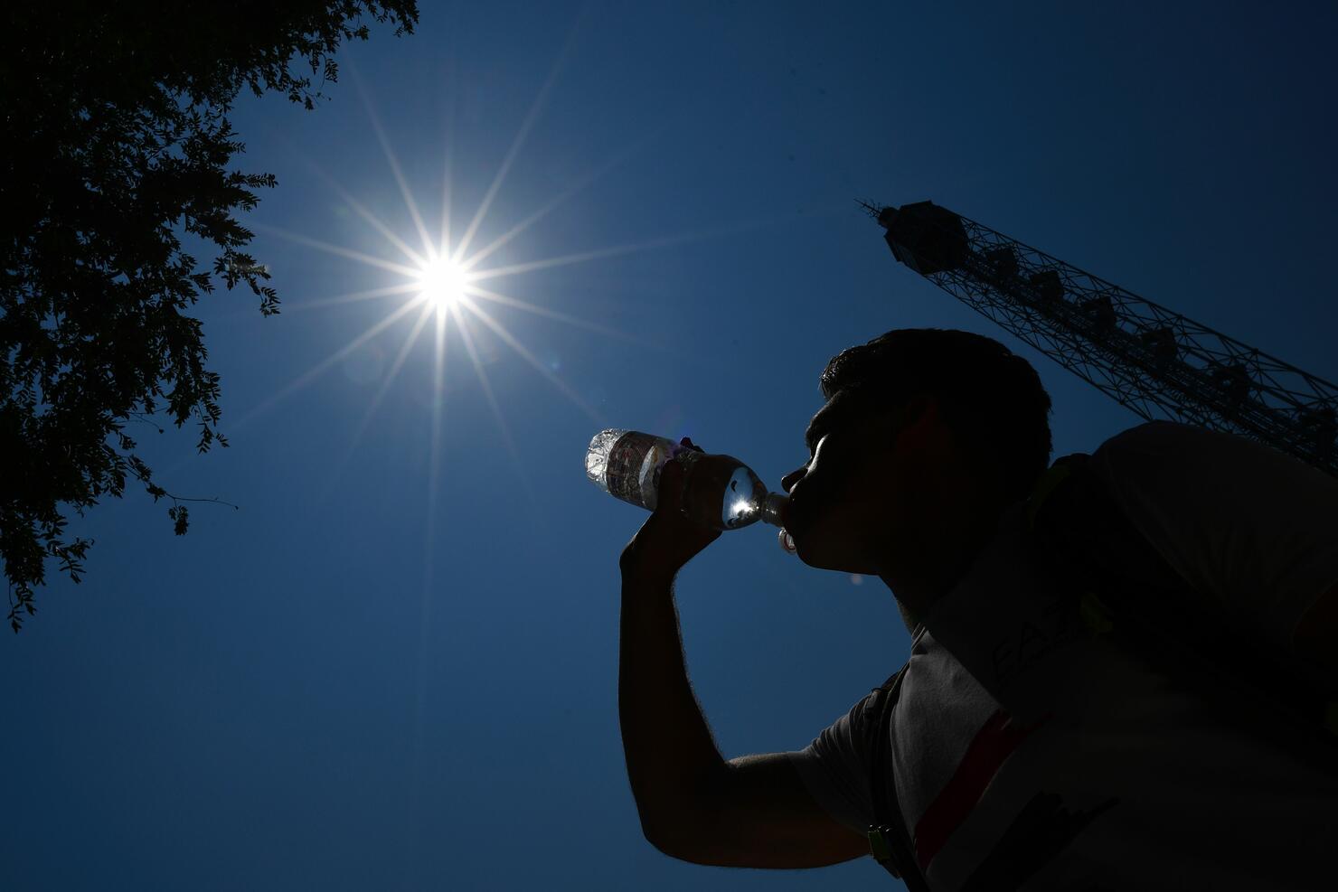 Man drinking water on a hot summer day 