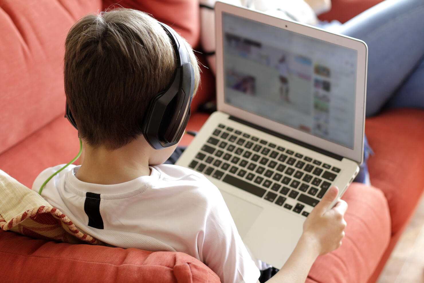 Boy Playing Video Game On Computer