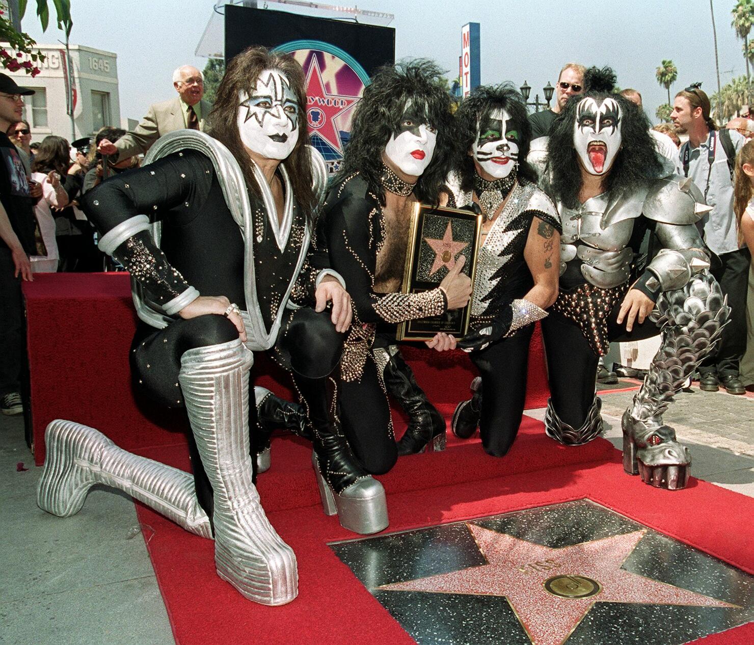 Members of the rock band Kiss (from left to right)